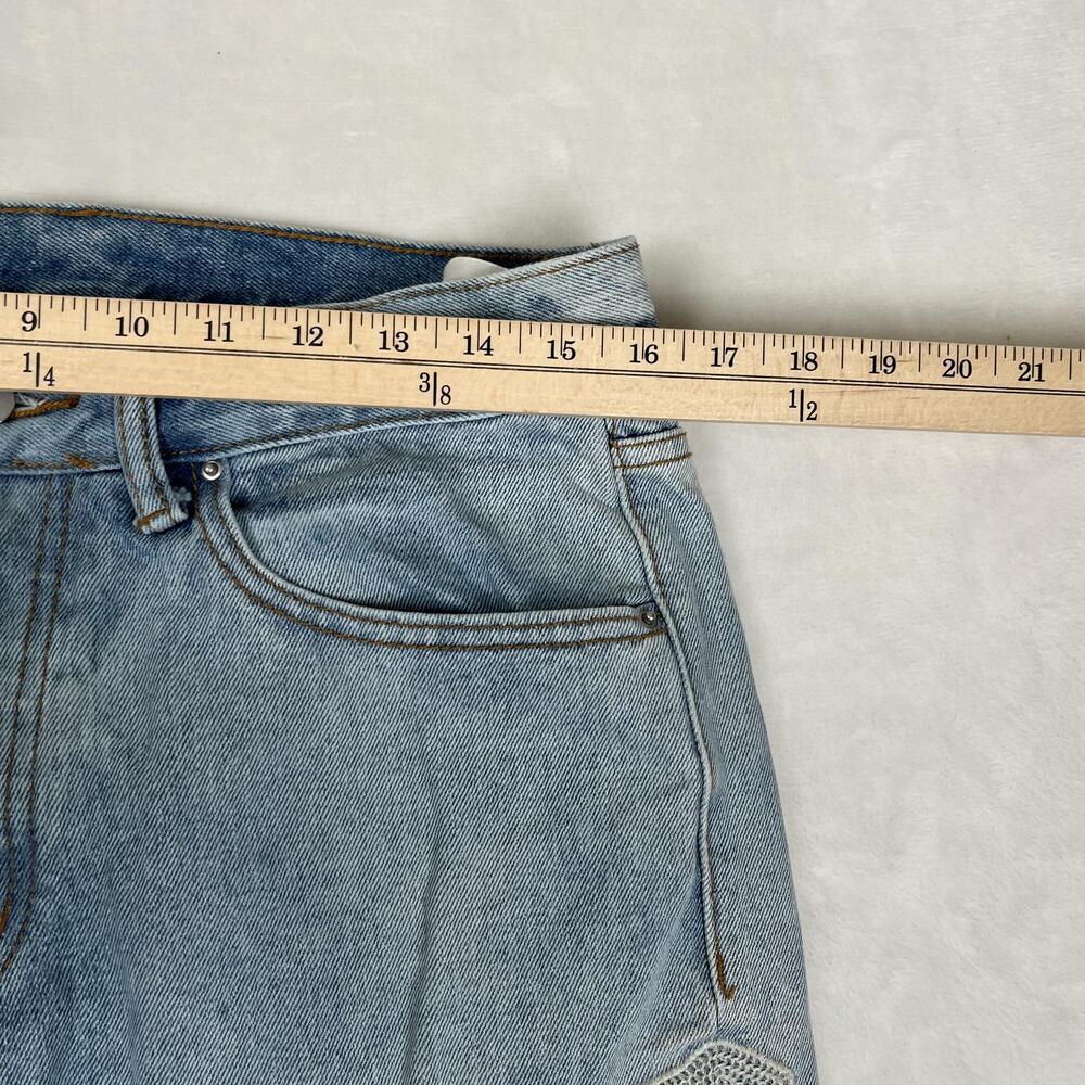 Mnml Jeans Mens 31x34 Blue Slim Skinny Bones Embroidered Denim Light Wash Pants - Picture 4 of 10